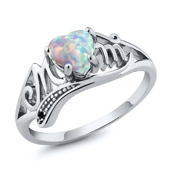 Heart-shaped Opal Mom Mother's Day Birthday Rings