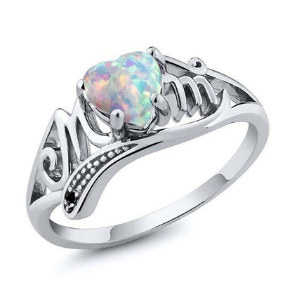 Heart-shaped Opal Mom Mother's Day Birthday Rings