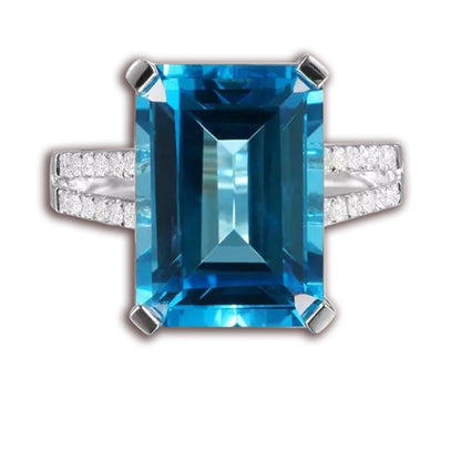 Synthetic Topaz Aquamarine Inlaid Square Carat Rings