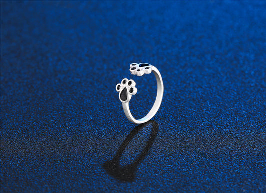 Women's Sier Plated Cat's Paw Cat Version Rings