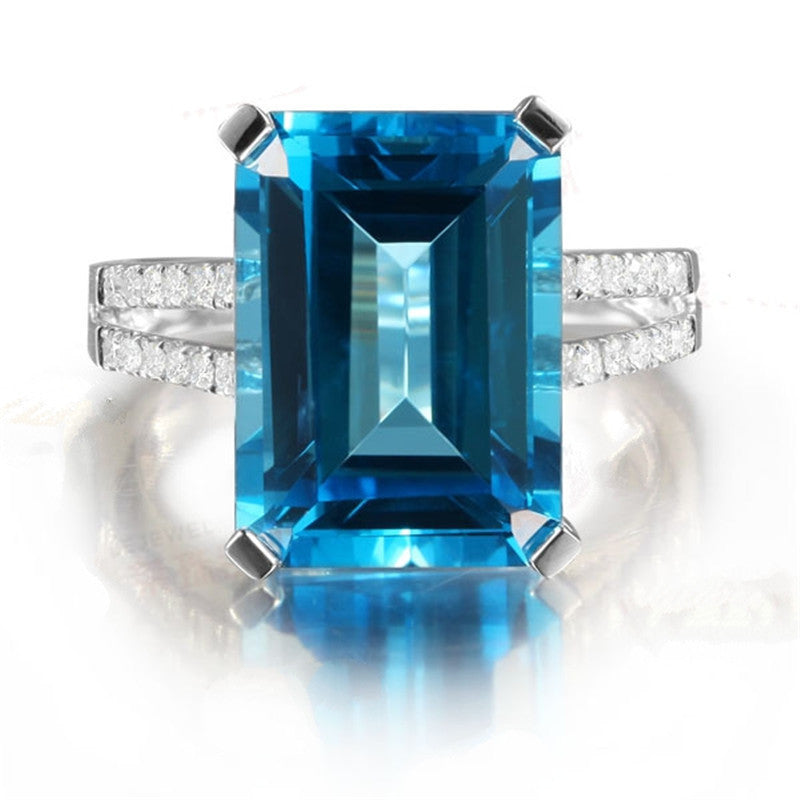 Synthetic Topaz Aquamarine Inlaid Square Carat Rings