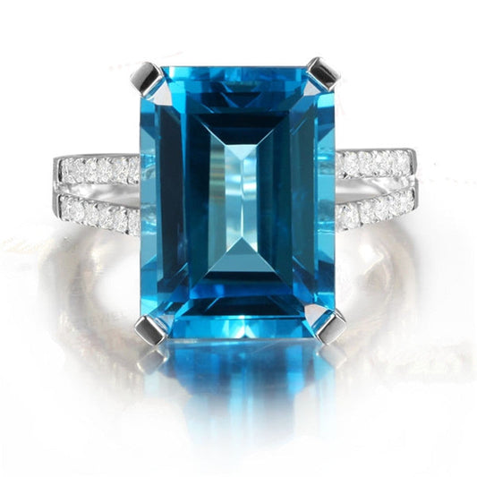 Synthetic Topaz Aquamarine Inlaid Square Carat Rings