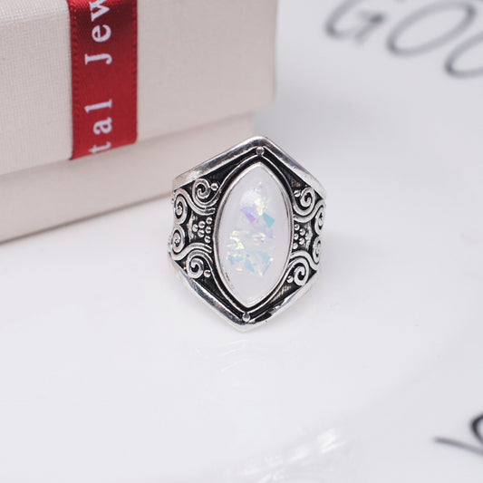 Retro Moonstone Marcasite Pang Style Exaggerated Rings