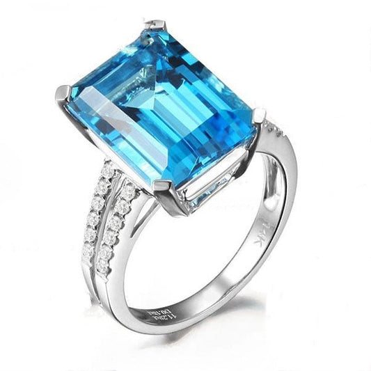 Synthetic Topaz Aquamarine Inlaid Square Carat Rings