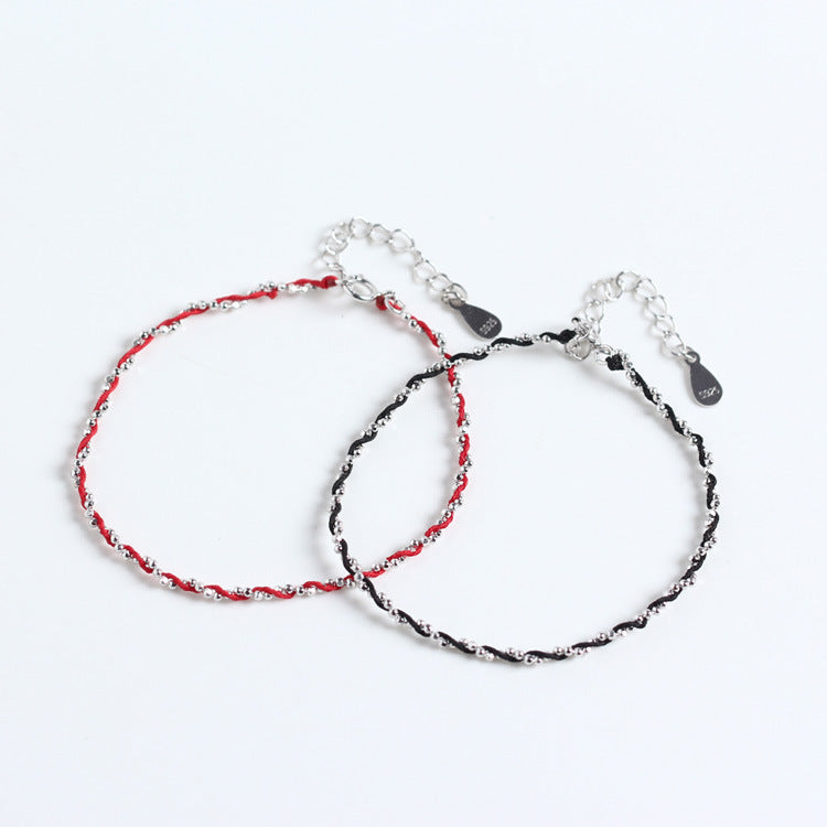 Sterling Sier Simple Hand-woven Chain Wrist Bracelets