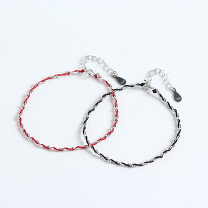 Sterling Sier Simple Hand-woven Chain Wrist Bracelets