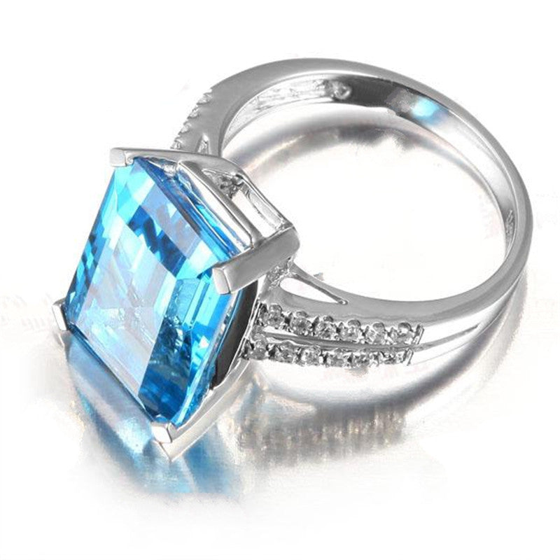 Synthetic Topaz Aquamarine Inlaid Square Carat Rings