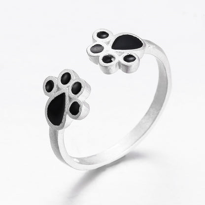 Women's Sier Plated Cat's Paw Cat Version Rings