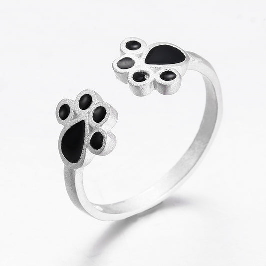Women's Sier Plated Cat's Paw Cat Version Rings