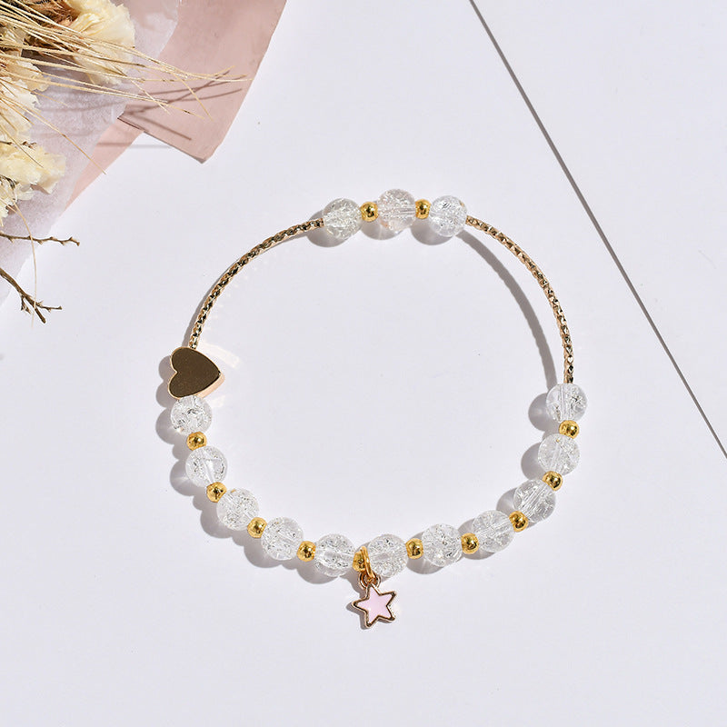 Star Hot Flower Pink Crystal Single Circle Stylish Bracelets