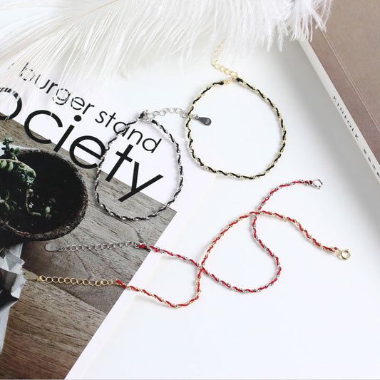 Sterling Sier Simple Hand-woven Chain Wrist Bracelets