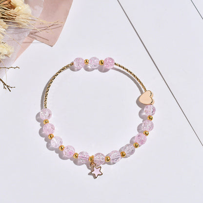 Star Hot Flower Pink Crystal Single Circle Stylish Bracelets