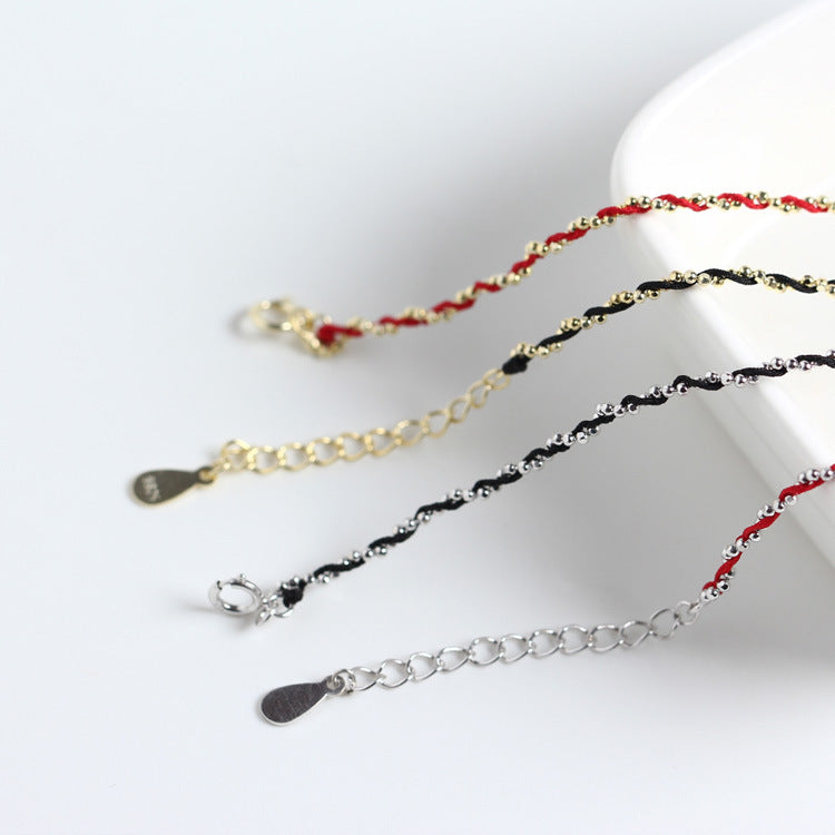 Sterling Sier Simple Hand-woven Chain Wrist Bracelets