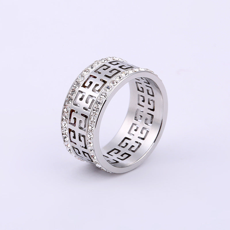 Wall Pattern Titanium Steel Design Double Row Drill Rings