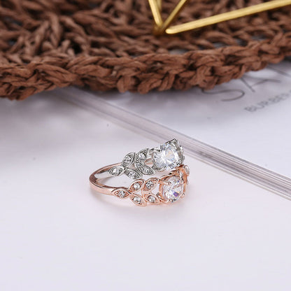 Women's Refined Rhinestone Feather Leaves Zircon Bridal Rings