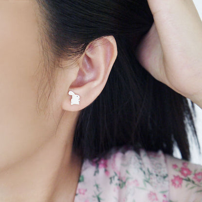 Fashion Sier Little Bunny Carrot Asymmetric Earrings