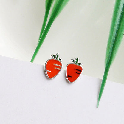 Fashion Sier Little Bunny Carrot Asymmetric Earrings