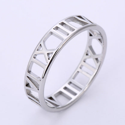 Stainless Steel Laser Cut Roman Numeral Rings