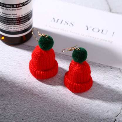 Christmas Creative Ear Cute Wool Fur Ball Knitted Hat Earrings
