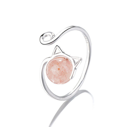 Cat Strawberry Quartz Heart Female Switchable Rings