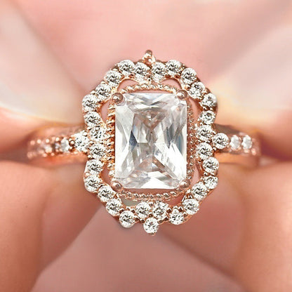 Plated Zircon Square Diamond Princess Fashion Engagement Rings