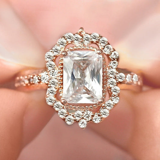 Plated Zircon Square Diamond Princess Fashion Engagement Rings