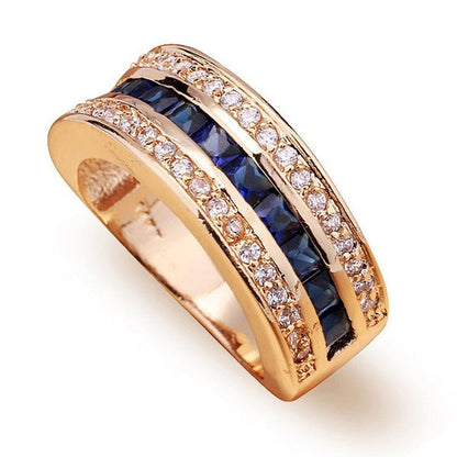 Men's Diamond Sapphire Square Gold Plated Rhinestone Rings
