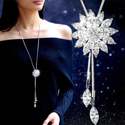 Style Snowflake Flower Crystal Zircon Sweater Chain Fashion Long Necklaces