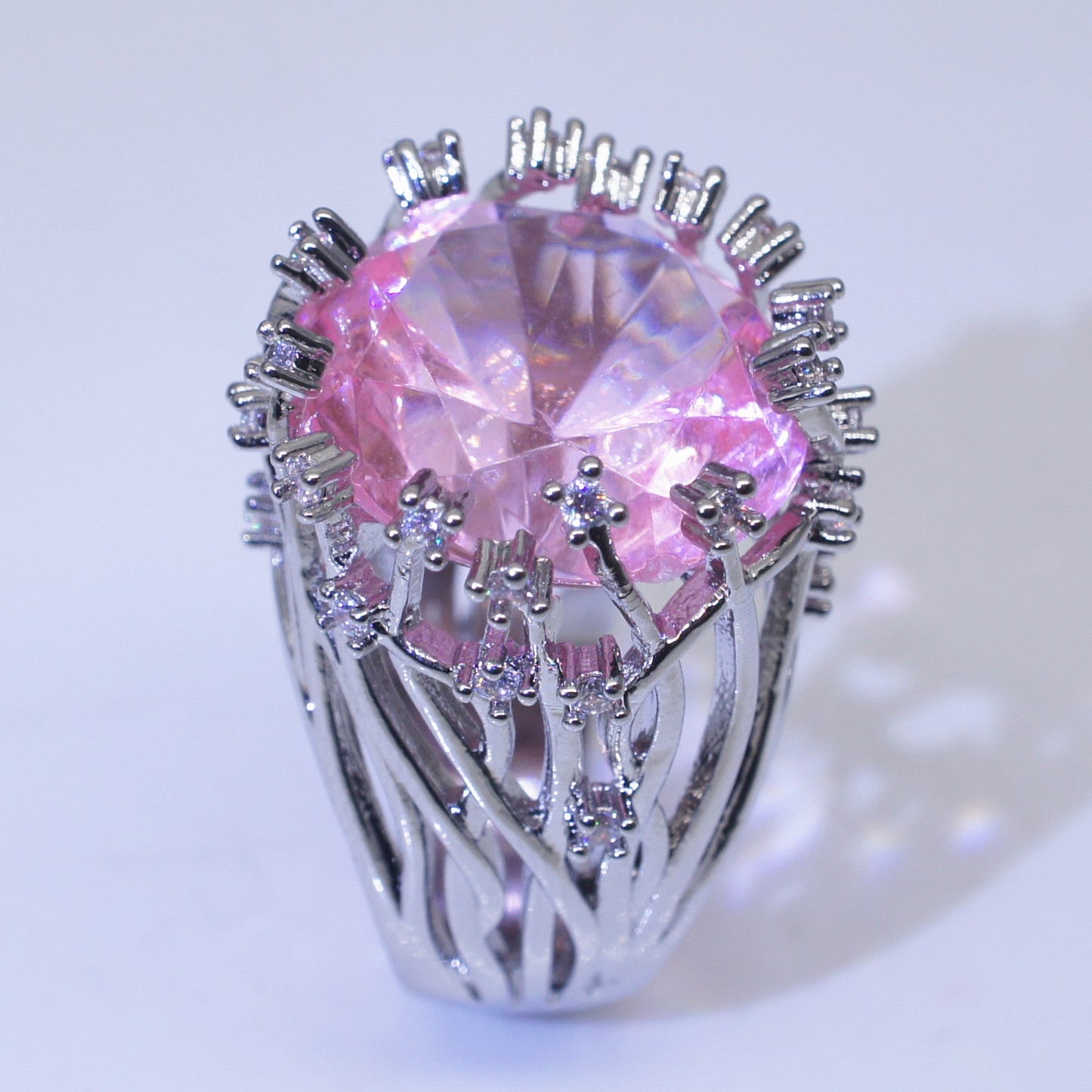 Inlaid Pink Crystal Female Creative Exaggerating Rings