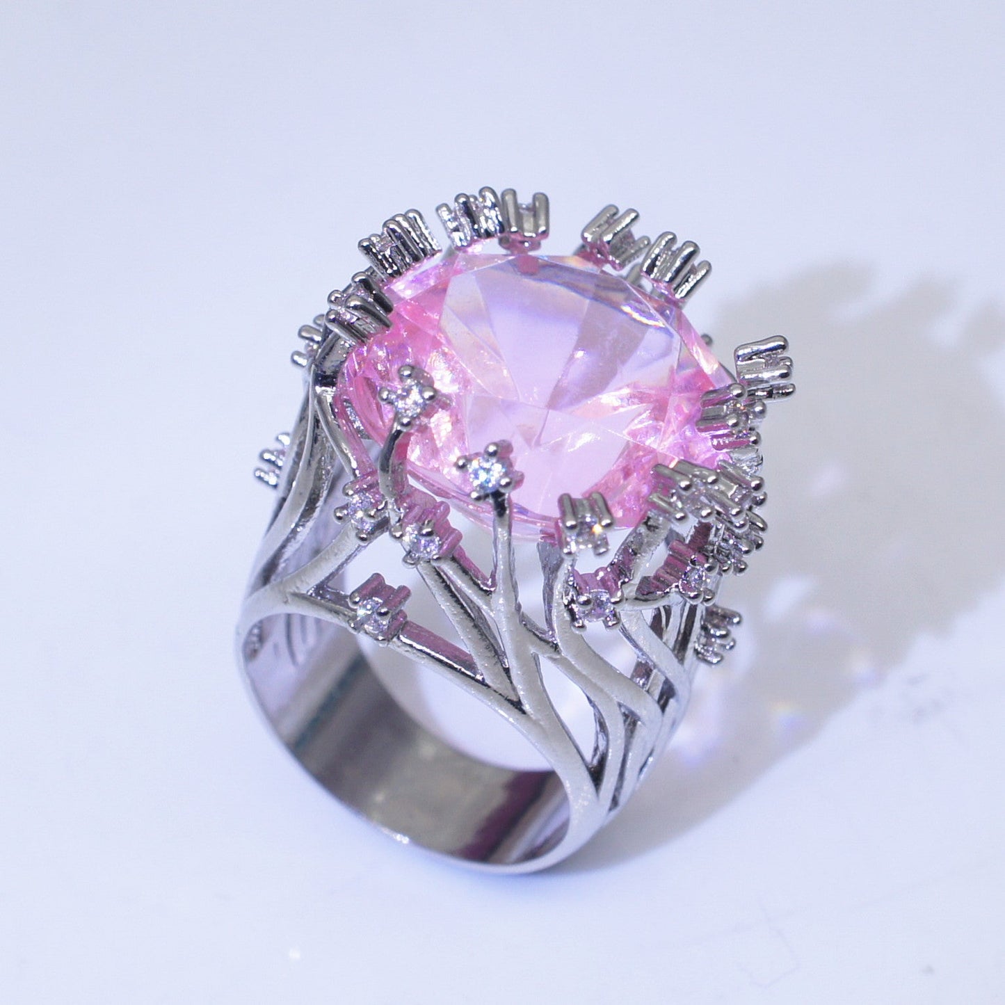 Inlaid Pink Crystal Female Creative Exaggerating Rings
