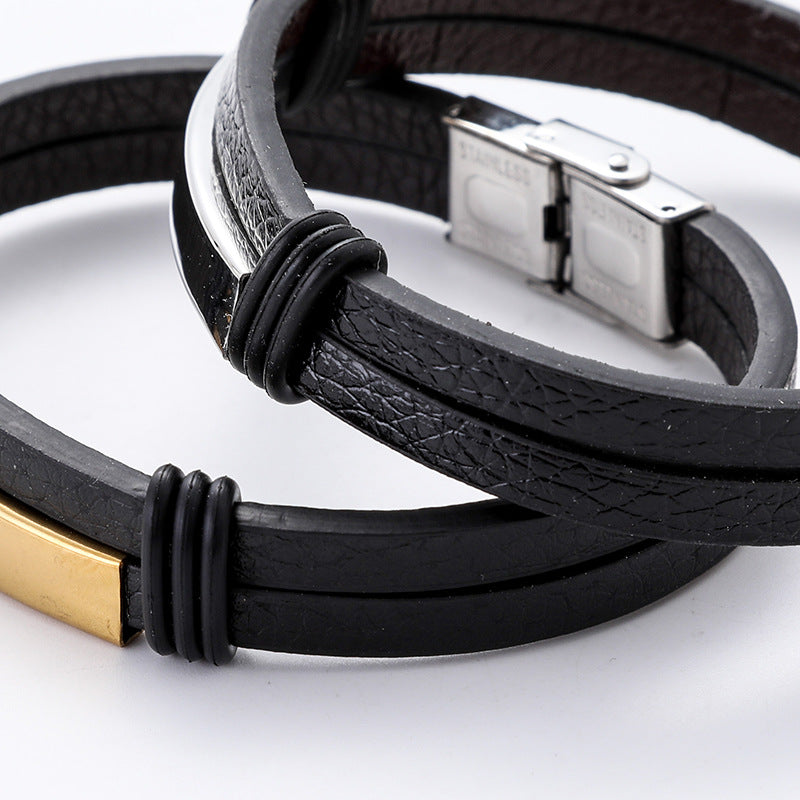 Men's Fashion Retro Titanium Steel Leather Couple Bracelets