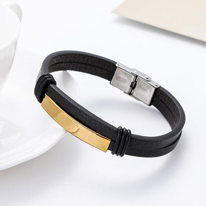Men's Fashion Retro Titanium Steel Leather Couple Bracelets
