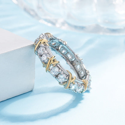 Women's Zircon Two-tone Cross Color Separation Engagement Rings