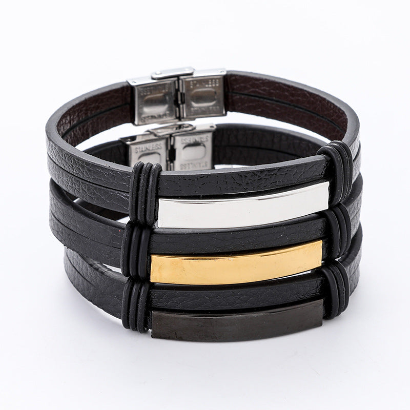 Men's Fashion Retro Titanium Steel Leather Couple Bracelets