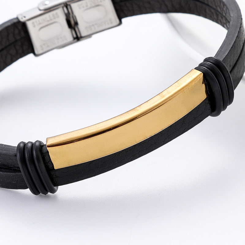 Men's Fashion Retro Titanium Steel Leather Couple Bracelets