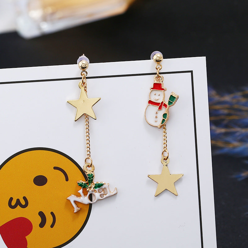 Women's Sweet Cute Christmas Tree Snowman Personality Earrings