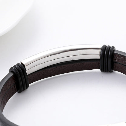 Men's Fashion Retro Titanium Steel Leather Couple Bracelets
