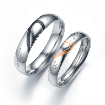 Jewelry Simple Half Heart Shaped Stainless Steel Rings