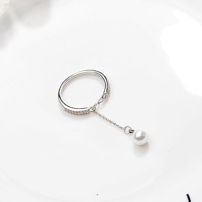 Korean Style Chain Rhinestone Pearl Adjustable Rings