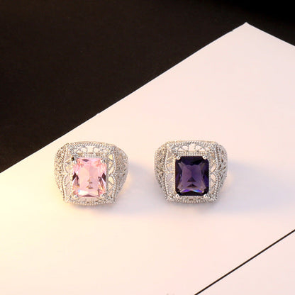 Pink Diamond Topaz Vintage Hollow Lace Rings