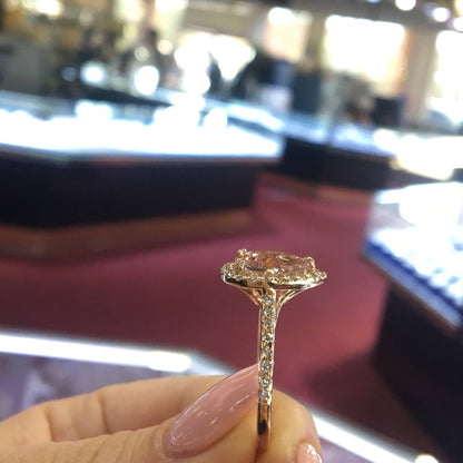 Women's Rose Gold Plated Inlaid Pink Crystal Water Drop Pear-shaped Rings