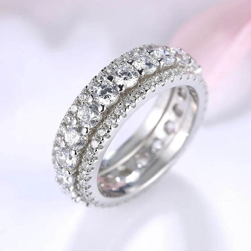 Eternity Round Cut Triple-Row Wedding Ring in Silver-Miusejewelry