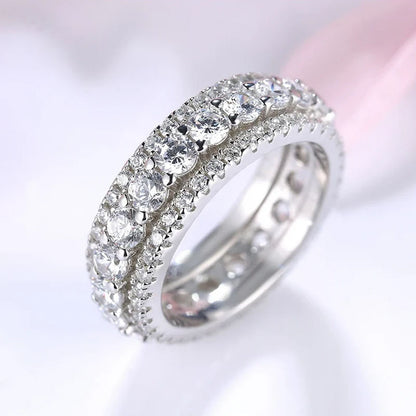 Eternity Round Cut Triple-Row Wedding Ring in Silver-Miusejewelry