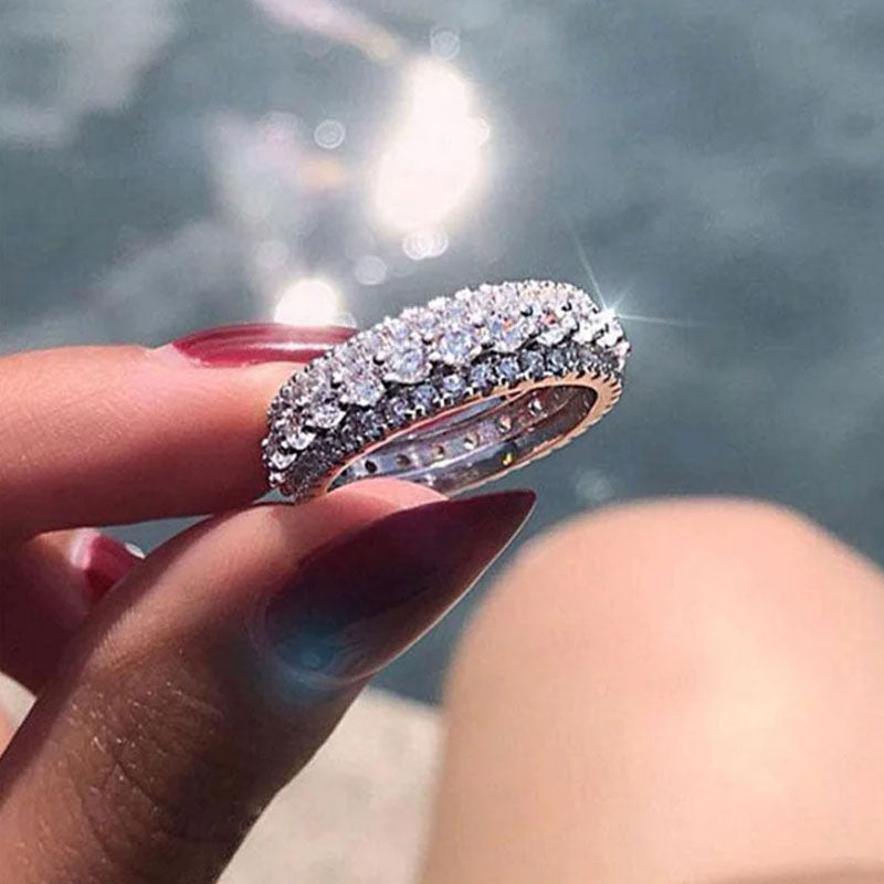 Eternity Round Cut Triple-Row Wedding Ring in Silver-Miusejewelry