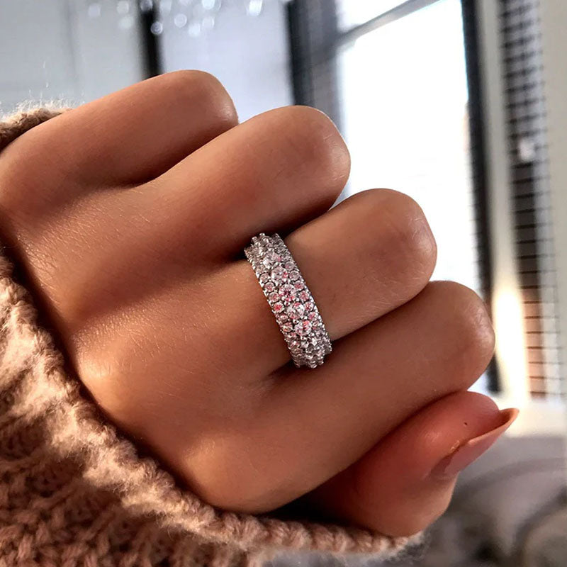 Eternity Round Cut Triple-Row Wedding Ring in Silver-Miusejewelry