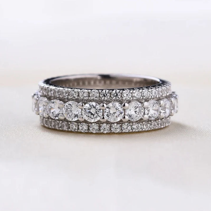 Eternity Round Cut Triple-Row Wedding Ring in Silver-Miusejewelry