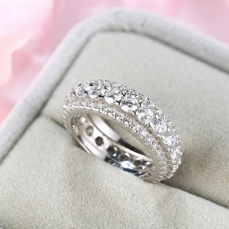 Eternity Round Cut Triple-Row Wedding Ring in Silver-Miusejewelry