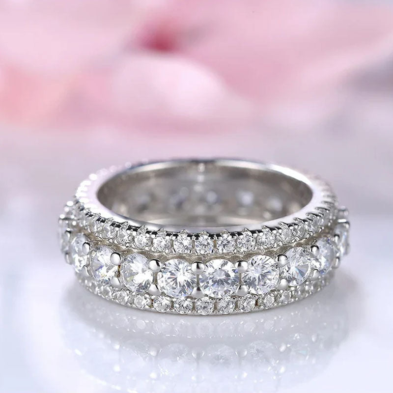 Eternity Round Cut Triple-Row Wedding Ring in Silver-Miusejewelry