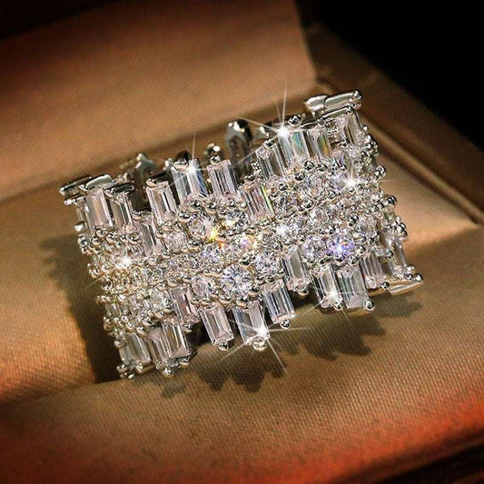 Luxury Irregular Multi-Cut 925 Sterling Silver Wedding Ring