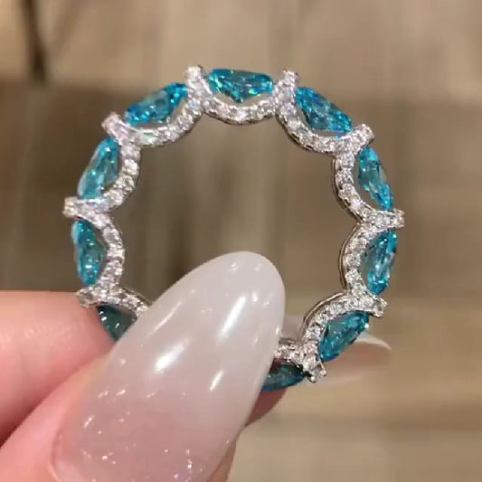 Luxurious Aquamarine Blue Simulated Diamond Wedding Band-Miusejewelry
